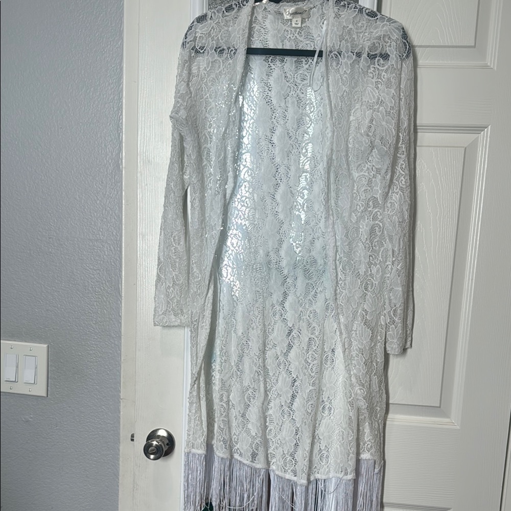 White Lace Fringe Cardigan